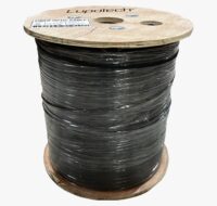 Cable Drop 2 FO FTTH externo, FRP carrete1Km Negro 2x5mm, G657A2, mensajero de acero 1.0mm LSZH   LT-GJVX(F)CH A2 2FO