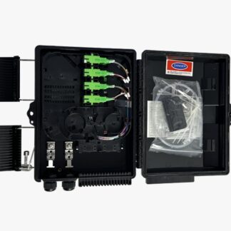 Caja de terminación FTTH de pared/poste 16 Puertos IP65 + Splitter 1*8 SC/APC + 8 Adaptadores SC/APC, Negra   LT-HGT-16DG-SB