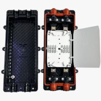 Manga de Cierre/Empalme de fibra Óptica en linea, sello mecanico, 48FO, 2 bandejas * 24FO 4 puertos con valvula  LT-FOSC-BIM-F4S24-2V